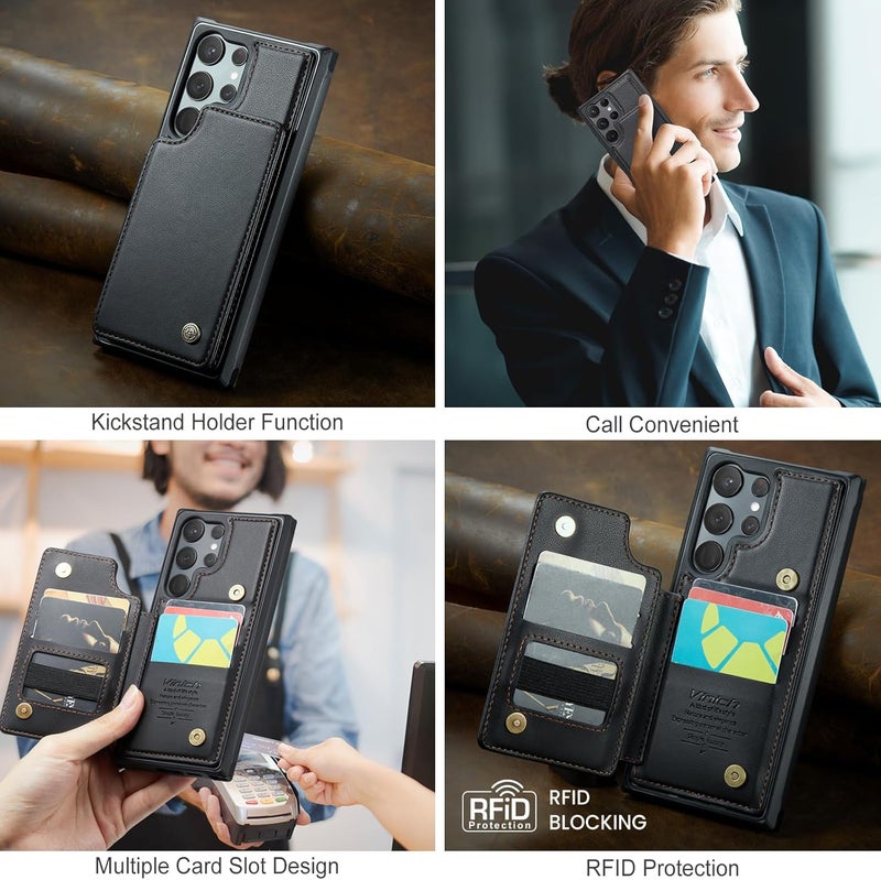 Vinich for Samsung Galaxy S23 Ultra Wallet Case with Card Holder, RFID Blocking Credit Slots Kickstand Shockproof Phone Cover Fit for Galaxy S23 Ultra 6.8" Black - Image 3